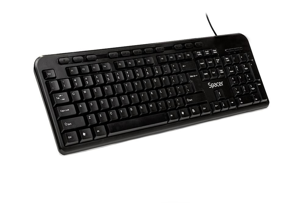 Tastatura Spacer SPKB-169 cu fir, USB, multimedia, 104 taste + 11 taste multimedia, anti-spill, negru