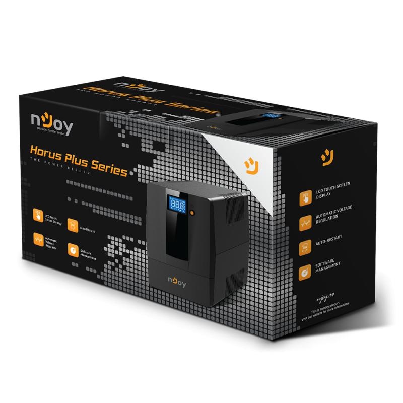 UPS nJoy Horus Plus 600, 600VA/360W, Afisaj LCD cu ecran tactil, 2 Prize Schuko cu Protectie, Repornire Automata, RJ11 protectie pentru linia de telefon/modem, Posibilitatea de monitorizare si control prin USB, LAN si internet, port de comunicare USB, - 2 | YEO