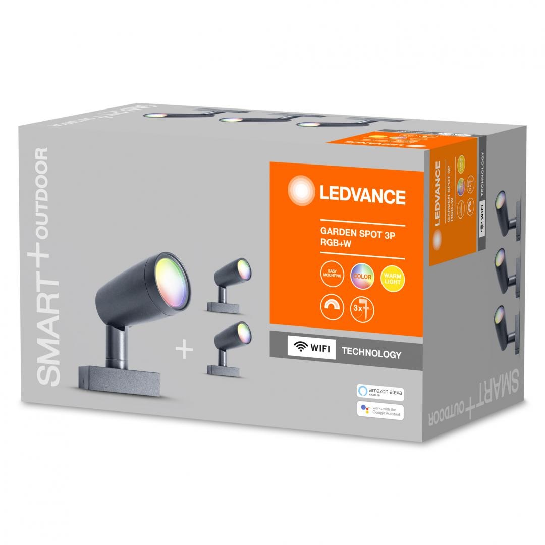 3 Spoturi LED RGB pentru exterior cu spike Ledvance SMART+ Wifi Garden Spot, 14.5W, 680 lm, lumina alba si color (3000K), IP65, 145x90x295mm, aluminiu, Gri inchis - 1 | YEO