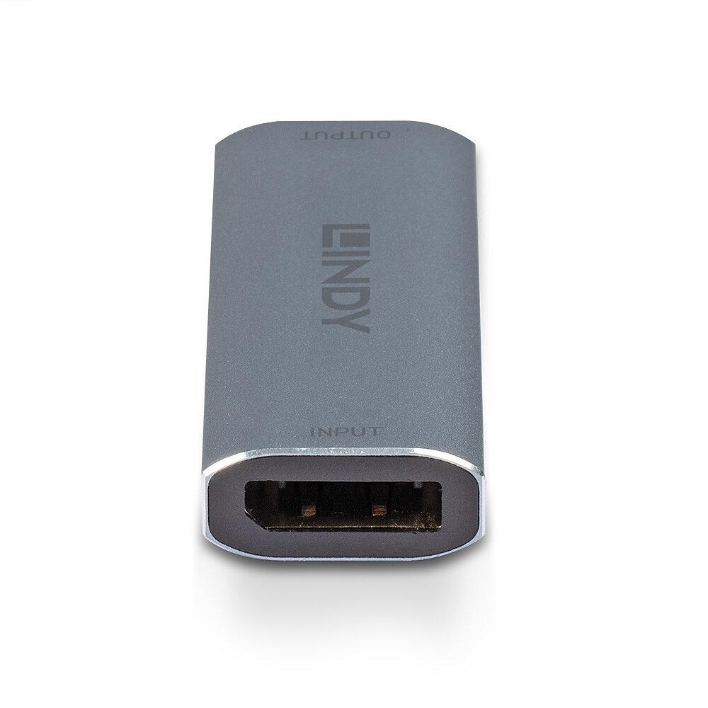 Adaptor Lindy DisplayPort 1.4 Repeater, latime de banda suportata 32.4 Gbps, rezolutie maxima 7680x4320@60Hz 4:4:4 8bit, material aluminiu, gri - 1 | YEO