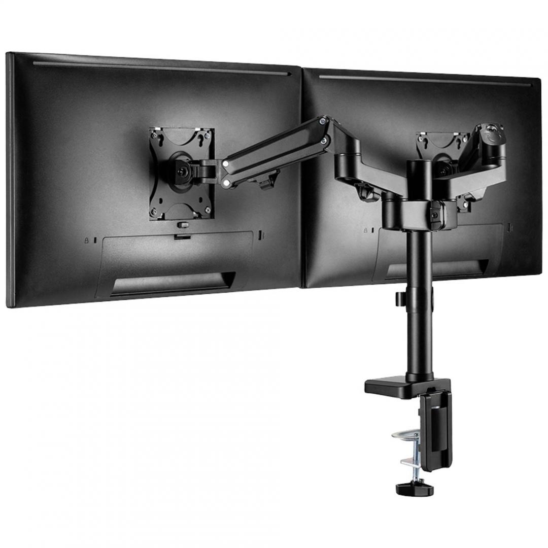 Brat de birou pentru monitor Neomounts, poate sustine 2 monitoare cu diagonala display 17-27