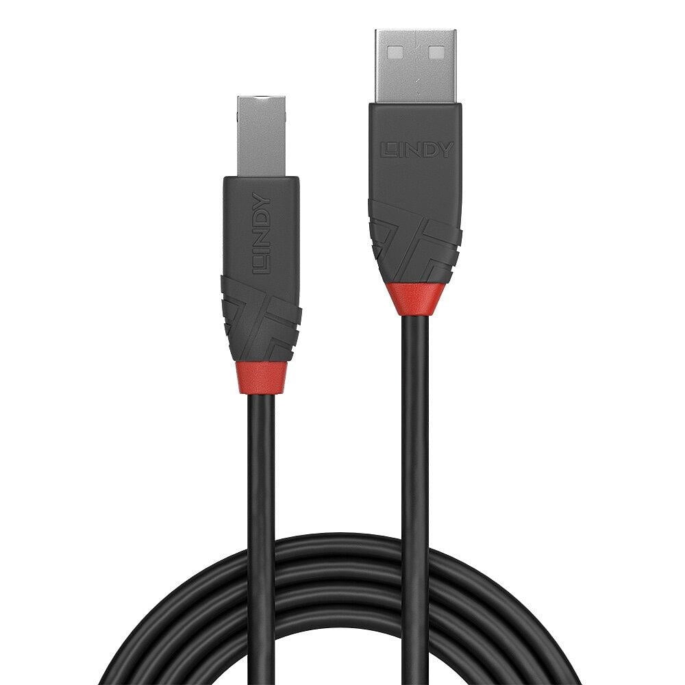 Cablu Lindy USB A la USB B Anthra Line, lungime 1m, latime de banda suportata 480Mbps, minimum band radius 16mm (0.63in), negru - 1 | YEO