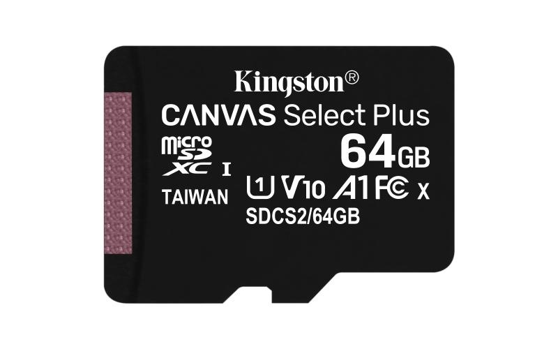 Card de memorie microSD Kingston Canvas Select Plus 64GB cu adaptor SD - Viteză 100MB/s, Clasa 10 - 3 | YEO