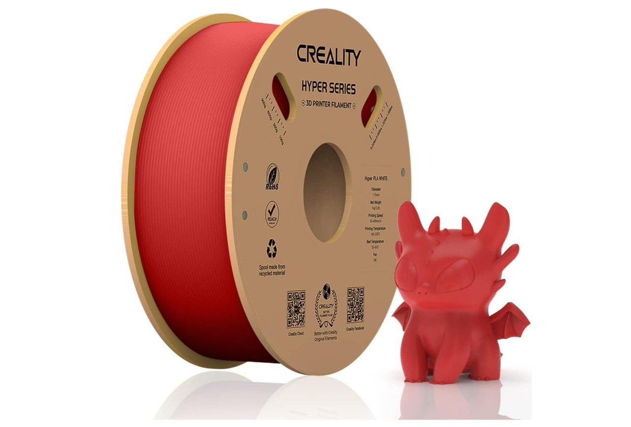 CREALITY HYPER PLA 3D Printer Filament, Red, Temperatura printare: 200-220 grade celsius, Diametru filament: 1.75mm, Tensile strength: 52.99MPa, Bending strenght:92.38Mpa Dimensiuni rola filament: Diametru 200mm, inaltime 70mm, gaura centrala 56mm,