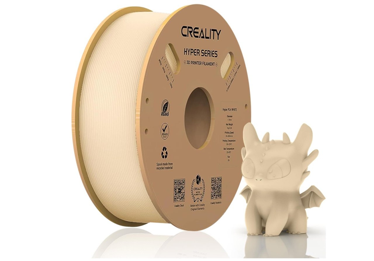 CREALITY HYPER PLA 3D Printer Filament, Skin, Temperatura printare: 200-220 grade celsius, Diametru filament: 1.75mm, Tensile strength: 52.99MPa, Bending strenght:92.38Mpa Dimensiuni rola filament: Diametru 200mm, inaltime 70mm, gaura centrala 56mm,