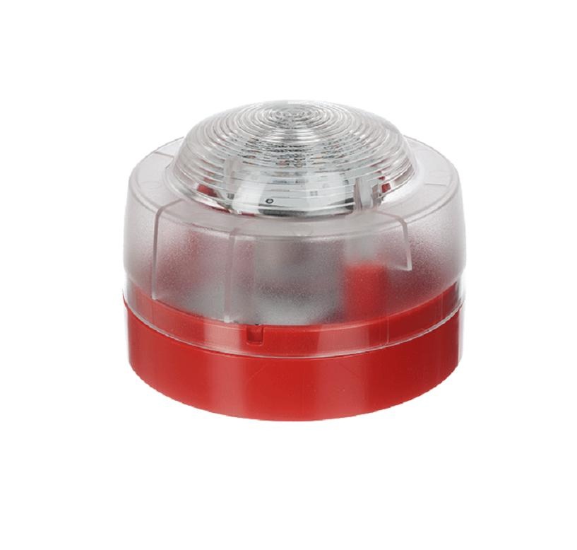 Honeywell Flash cu lentila transparenta;Tensiune de operare: 12 - 29 V DC; Consum: 26 mA @ 29 V dc; Rata flash: 0.5 Hz; Culoare LED: alb; Lentila: PC transparenta; Carcasa: PC-ABS rosu; Grad protectie: IP21C; Certificare: EN54-23; Temperatura de