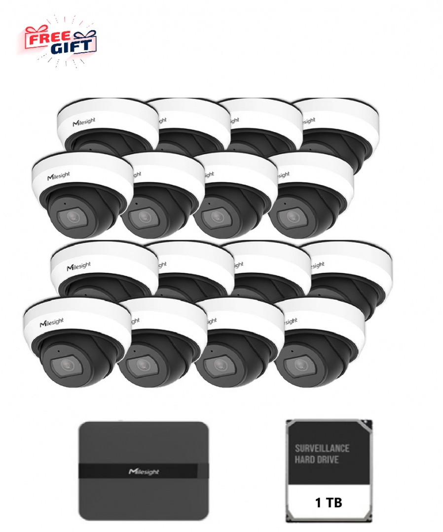 Kit supraveghere video Milesight 16 camere Dome MS-C2973-PD + 1 NVR MS- N5016-PE