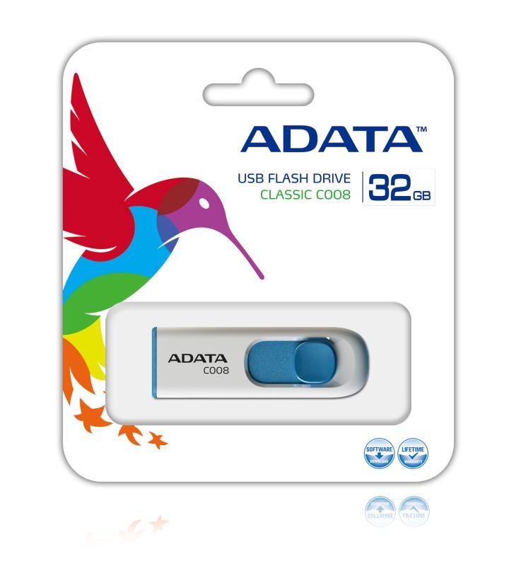 Memorie USB ADATA C008 32GB USB 2.0 Alb-Albastru – Stick Flash Retractabil de Înaltă Calitate - 2 | YEO