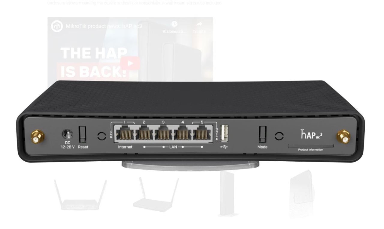 Miktrotik HAP AC1200 DUAL BAND WIRELESS ROUTER, 5 PORTURI 10/100/1000mbps, 1 x POE, 1 x USB, 2.4Ghz-300 Mbps, 5Ghz-867Mbps, 2 antene externe, 256Mb RAM, quad-core CPU 716 MHz, Wi-Fi 5. - 3 | YEO