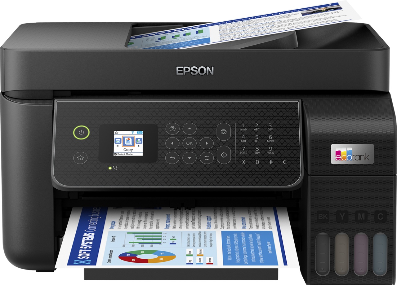 Multifunctional inkjet color Epson EcoTank CISS L5310, dimensiune A4 (Printare,Copiere, Scanare, Fax), printare borderless, viteza 33ppm alb-negru, 15ppm color, rezolutie 5760 x 1440 dpi, alimentare hartie 100 coli, ADF 30 coli ,scanner CIS, rezolutie