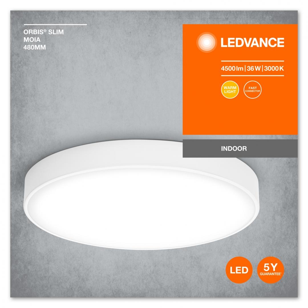 Plafoniera LED Ledvance Orbis Slim Moia 480, 36W, 4500 lm, lumina calda (3000K), IP20, Ø48cm, metal/PMMA, Alb