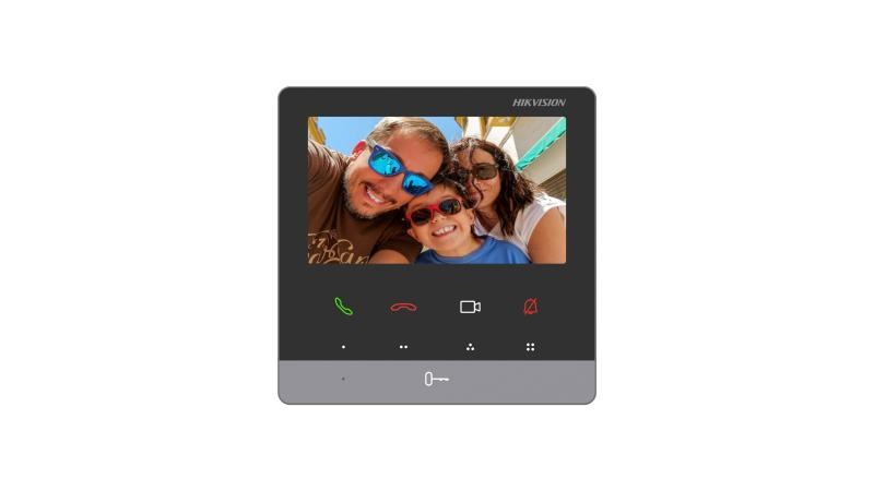 Post interior videointerfon IP Hikvision DS-KH6100-E1, 4.3-inch colorful non-touch screen, rezolutie: 480 × 272, Colorful TFT, 9 butoane, 1 RJ-45 100 Mbps, alimentare: IEEE802.3af, Standard PoE,12 VDC, Standard PoE, dimensiuni: 120 mm × 120 mm × 21 mm,