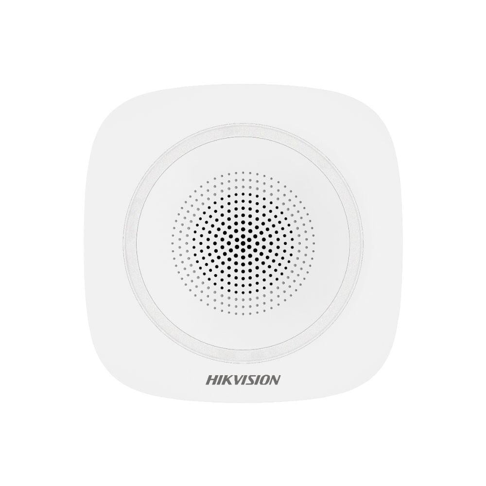 Sirena interior wireless AX PRO Hikvision DS-PS1-I-WE(Red Indicator); 868MHz two-way Tri-X wireless technology, distanta comunicare RF: 1600m in camp deschis, nivel sonor: 90 la 110dB, 3 tipuri de sonerii de alarma: alarma la efractie, alarma la incendiu