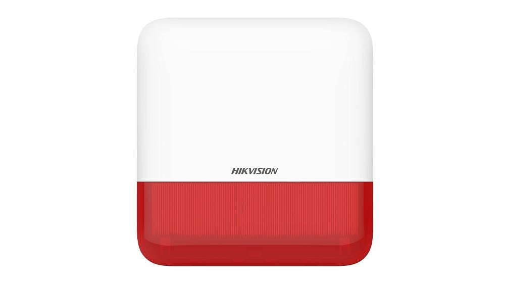 Sirene de exterior wireless AXPRO Hikvision DS-PS1-E-WE(Red Indicator), frecventa de operare: 868 MHz, comunicare bidirectionala Tri-X wireless protocol, distanta de comunica RF: 1600metri, criptare: AES-128, 2 x tamper, Strobe light RED, nivel sonor: