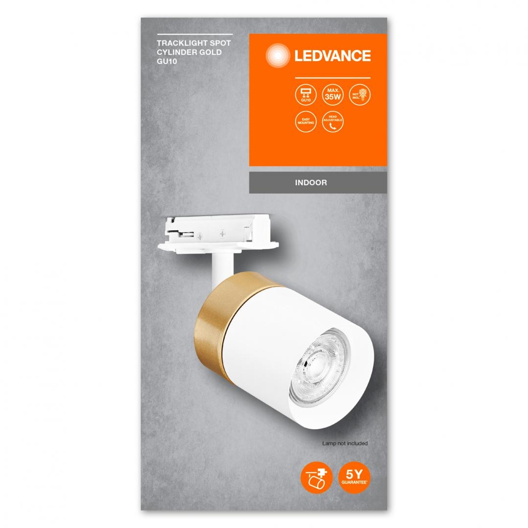 Spot cu montaj pe sina Ledvance TRACKLIGHT GOLD CYLINDER, 1xGU10 (neinclus), max 35W, IP20, reglabil, Ø65x142mm, Alb/Auriu