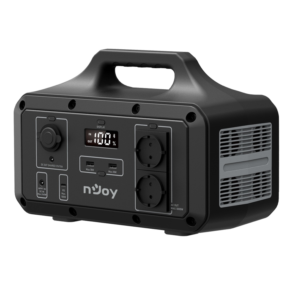 Statie portabila pentru exterior NJOY POWER BASE 600, adaptor AC (240 W max), panou solar MPPT 12V-32V (240 W max), adaptor auto DC 12V Car (120 W max), 2x USB TYPE A (18 W max), 1x USB TYPE C (100 W max), DC 5525 12V (120 W max), Priza auto 12V (120 W - 1 | YEO