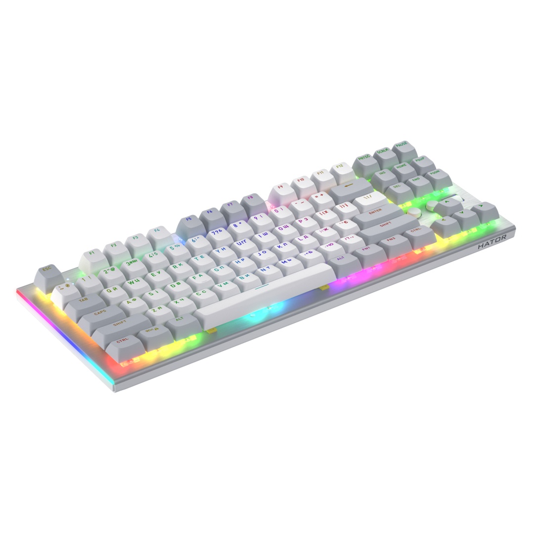 Tastatura mecanica cu fir Hator Gravity TKL conectivitate USB, polling rate 1000Hz, iluminare RGB cu functia de a customiza fiecare tasta individual, tip switch HATOR Aurum Orange Linear rev.2.0, durata de viata switch 70M de clickuri, material taste - 2 | YEO