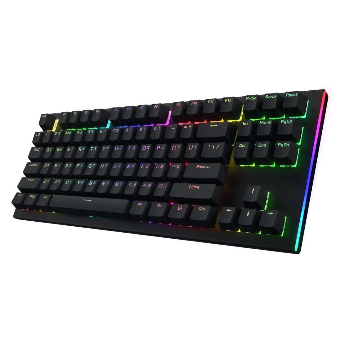 Tastatura mecanica cu fir Hator Gravity X TKL conectivitate USB, polling rate 1000Hz, iluminare RGB cu functia de a customiza fiecare tasta individual, tip switch HATOR Aurum Orange Linear rev.2.0, durata de viata switch 70M de clickuri, material taste