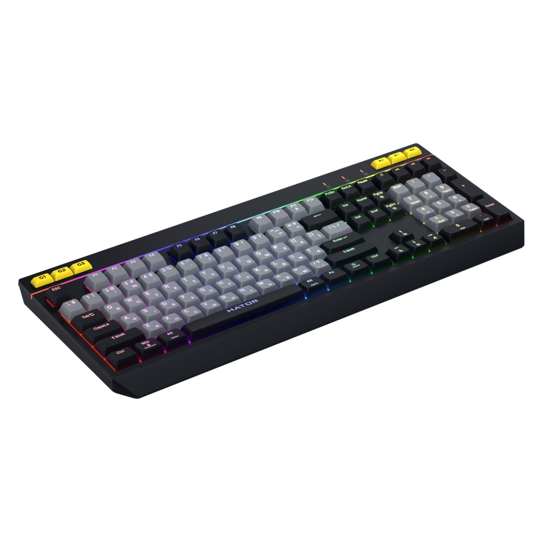 Tastatura mecanica cu fir Hator Icefall, conectivitate USB, polling rate 1000Hz, iluminare RGB pentru 8 zone diferite, tip switch membrana, material taste ABS cu gravare laser si acoperire UV, alb-negru - 2 | YEO