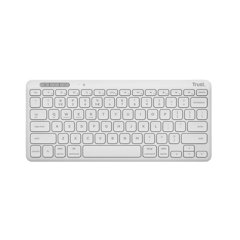 Tastatura Trust Lyra Wireless, conexiune USB-A, USB-C 1.1, distanta acoperire wireless 10m, 1x AAA baterie, compatibila cu laptop, pc, Bluetooth devices, tableta, alba