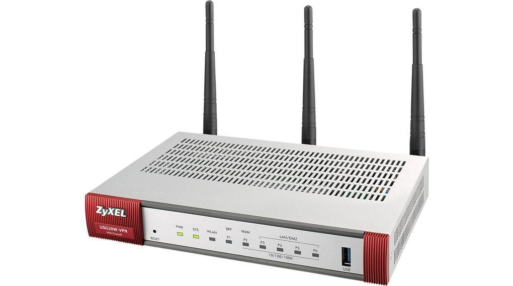 Zyxel ZyWALL USG20W-VPN, 10xIPSec VPN, up to 15xSSL, 4x 1Gbps LAN/DMZ, 1xSFP