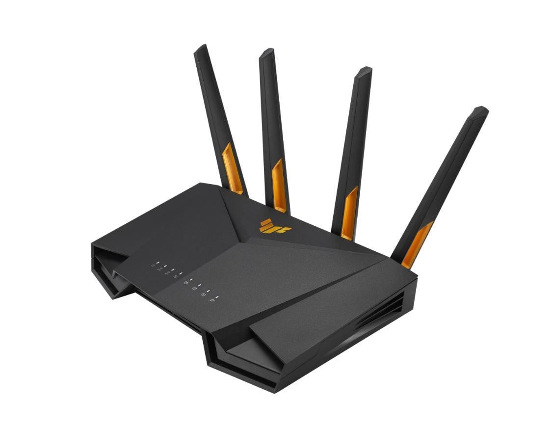 ASUS TUF Gaming AX3000 Dual Band WiFi 6 Gaming Router, TUF-AX3000, Network Standard: IEEE 802.11a, IEEE 802.11b, IEEE 802.11g, WiFi 4 (802.11n), WiFi 5 (802.11ac), WiFi 6 (802.11ax), IPv4, IPv6, Data rate: (2.4GHz) : up to 574 Mbps, (5GHz) : up to 2402