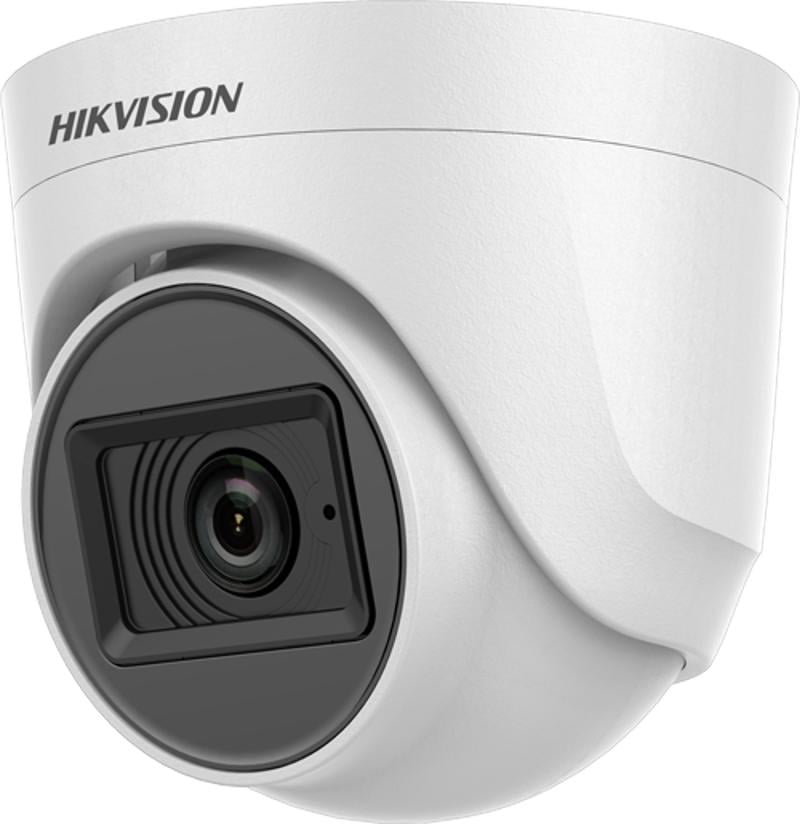 Camera de supraveghere Turret 5MP Audio Indoor Hikvision DS-2CE76H0T- ITPFS(2.8MM), lentila fixa 2.8mm, iluminare min: 0.01 Lux@(F2.0, AGC ON), 0 Lux cu IR: 20m, iesire TVI/AHD/CVI/CVBS, alimentare: 12 VDC ± 25%, protectie: IP67, dimensiuni: Φ 84.6 mm ×