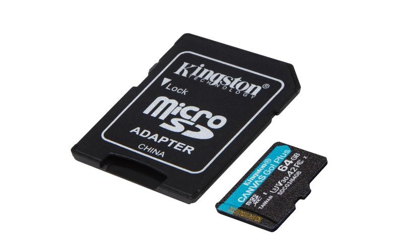 Card de Memorie MicroSD Kingston Canvas GO Plus, 64GB, Adaptor SD, Class 10 - 2 | YEO