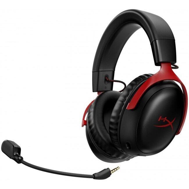 Casti gaming wireless HyperX Cloud III, DTS Headphone:X Spatial Audio, 2.4GHz, spuma cu memorie, microfon 10mm metal mesh si noise cancelling, PC/PS5/PS4/Switch, rosu/negru