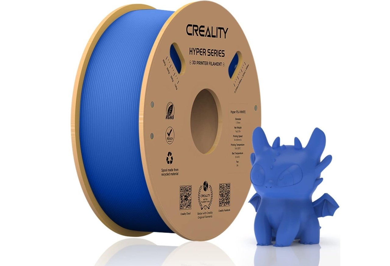 CREALITY HYPER PLA 3D Printer Filament, Blue, Temperatura printare: 200-220 grade celsius, Diametru filament: 1.75mm, Tensile strength: 52.99MPa, Bending strenght:92.38Mpa Dimensiuni rola filament: Diametru 200mm, inaltime 70mm, gaura centrala 56mm,