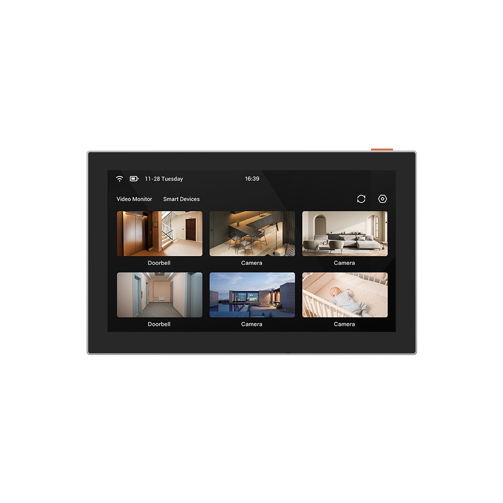 Ecran smart 7\'\' wireless Ezviz SD7, rezolutie: 1024 × 600, capacitate baterie: 4600 mAh, microfon si difuzor incorporat, wireless: IEEE802.11b, 802.11g, 802.11n, fregventa: 2.4 GHz ~ 2.4835 GHz, dimensiuni: 180.3 × 111.6 × 15.6 mm