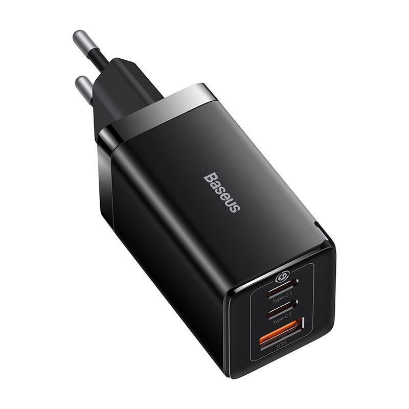 Incarcator retea Baseus GaN5 PRO, Quick Charge 65W, 2 porturi USB PD, 1 port USB Quick Charge, include cablu USB -C la USB-C de 100W, lungime 1m, negru - 1 | YEO