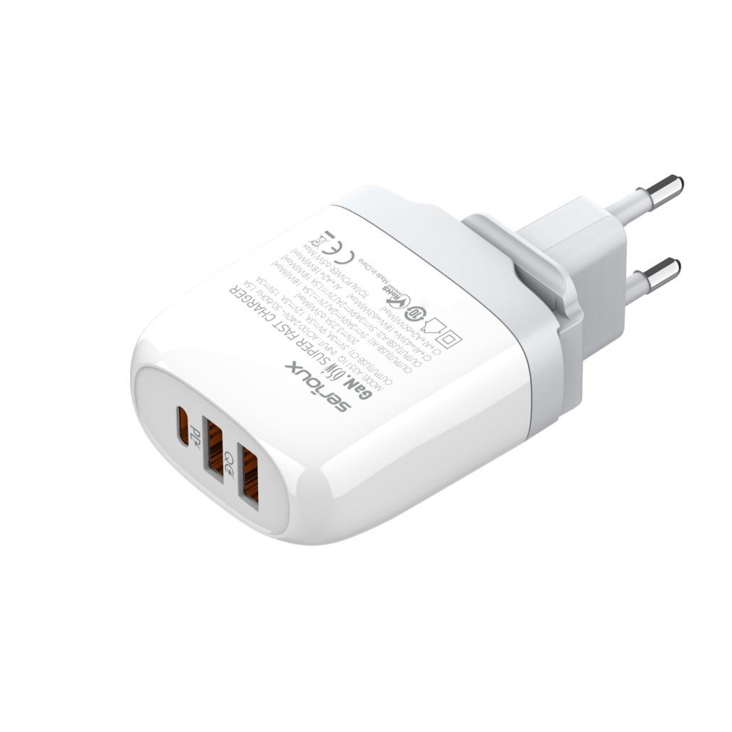 Incarcator retea Serioux 65W GAN QC, Intrare: AC100-240V~ 50/60Hz 1.5A, Ieșire (USB-C1): 5V-3A 9V-3A 12V-3A 15V-3A 20V=3.25A 65W(Max), Ieșire (USB-A1): 5V-3A 9V-2A 12V=1.5A 18W(Max), Ieșire (USB-A2): 5V-3A 9V-2A 12V 1.5A 18W(Max), A1+A2=18W(Max), - 2 | YEO