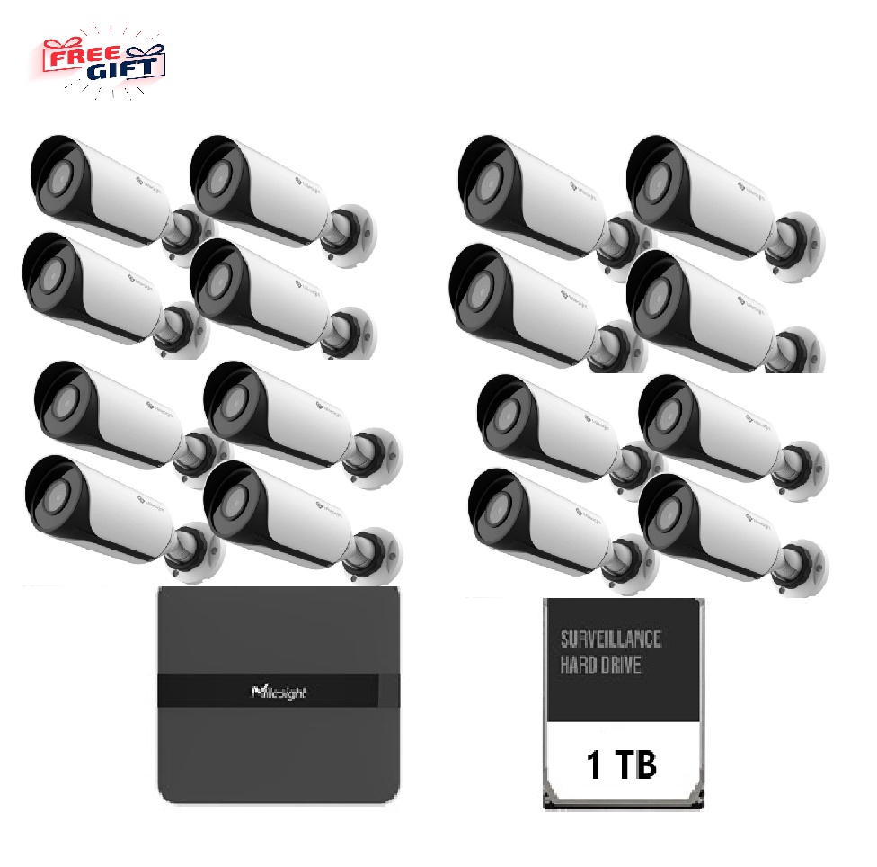 Kit supraveghere video Milesight 16 buc camera Bullet MS-C2964-UPD + 1buc NVR MS-N5016-PE