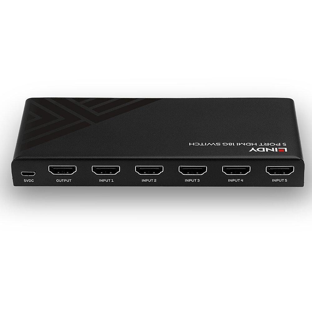 Lindy 5 Port HDMI 18G Switch Technical details Specifications AV Interface: HDMI Interface Standard: HDMI 2.0 Supports Bandwidth: 18Gbps Maximum Resolution: 3840x2160@60Hz 4:4:4 8bit HDCP Support: HDCP 2.2 Supported Audio: Audio Pass-through Separate - 1 | YEO