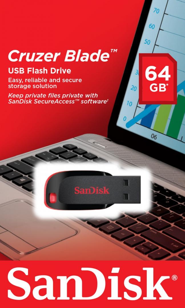 Memorie USB Flash Drive SanDisk Cruzer Blade, 64 GB, USB 2.0 - 1 | YEO