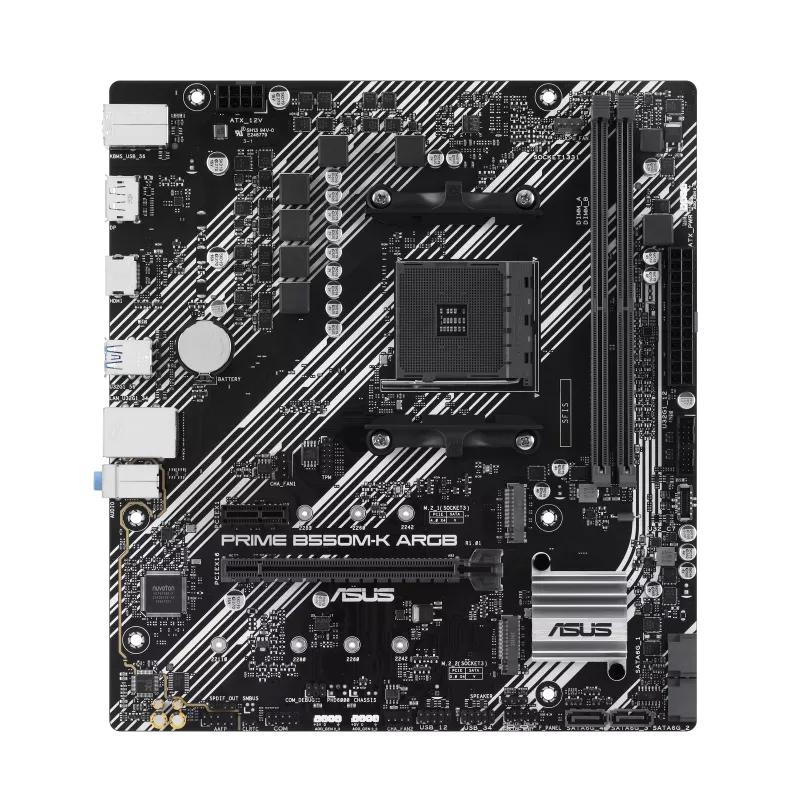 Placa de Baza ASUS PRIME B550M-K ARGB AM4, 2x DDR4, 1x DP 1x HDMI, 1x PCIE 4.0 x16 1x PCIE 3.0 x16 1x PCIE 3.0 x1, 2x M.2 4x SATA 6GB/s, mATX