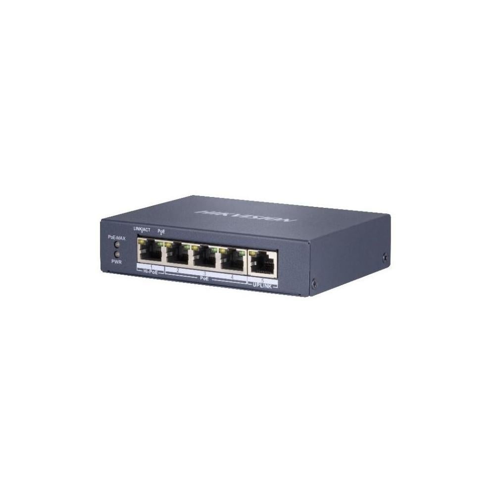 Switch PoE Gigabit Hikvision DS-3E0505HP-E cu 5 Porturi – Performanță și Securitate pentru Rețele