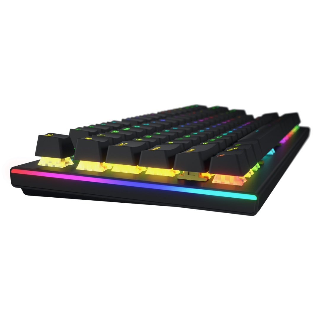 Tastatura mecanica cu fir Hator Gravity X TKL conectivitate USB, polling rate 1000Hz, iluminare RGB cu functia de a customiza fiecare tasta individual, tip switch HATOR Aurum Orange Linear rev.2.0, durata de viata switch 70M de clickuri, material taste - 1 | YEO