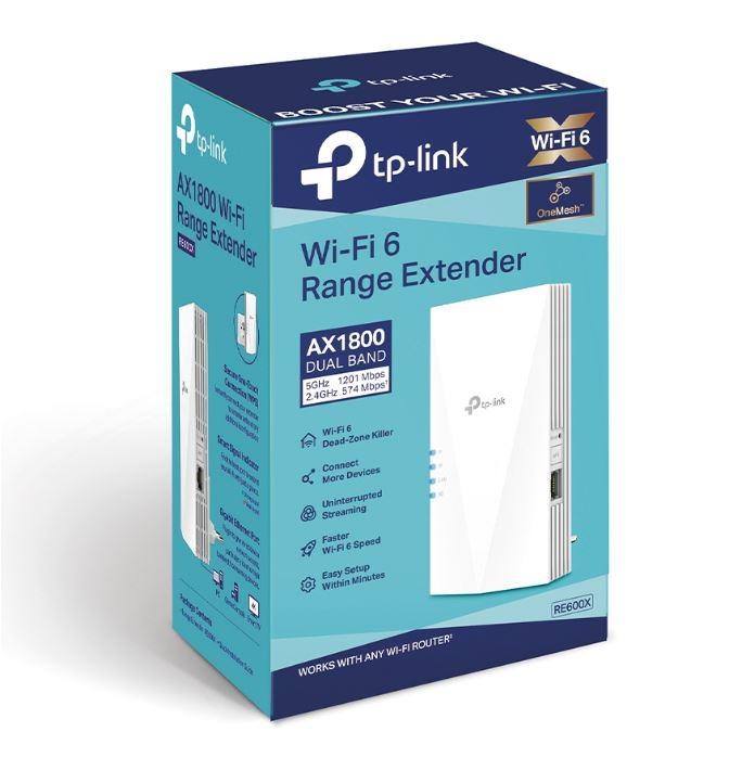 TP-link AX1800 Wi-Fi6 Range Extender, RE600X, Dual-Band, Standarde wireless: IEEE 802.11a/n/ac/ax 5GHz, IEEE 802.11b/g/n/ax 2.4GHz, interfata: 1 x 10/100/1000, Dimensiuni: 78×36×149 mm, 2 x antene interne, viteza wireless: 574 Mbps la 2.4GHz, 1201 Mbps - 2 | YEO