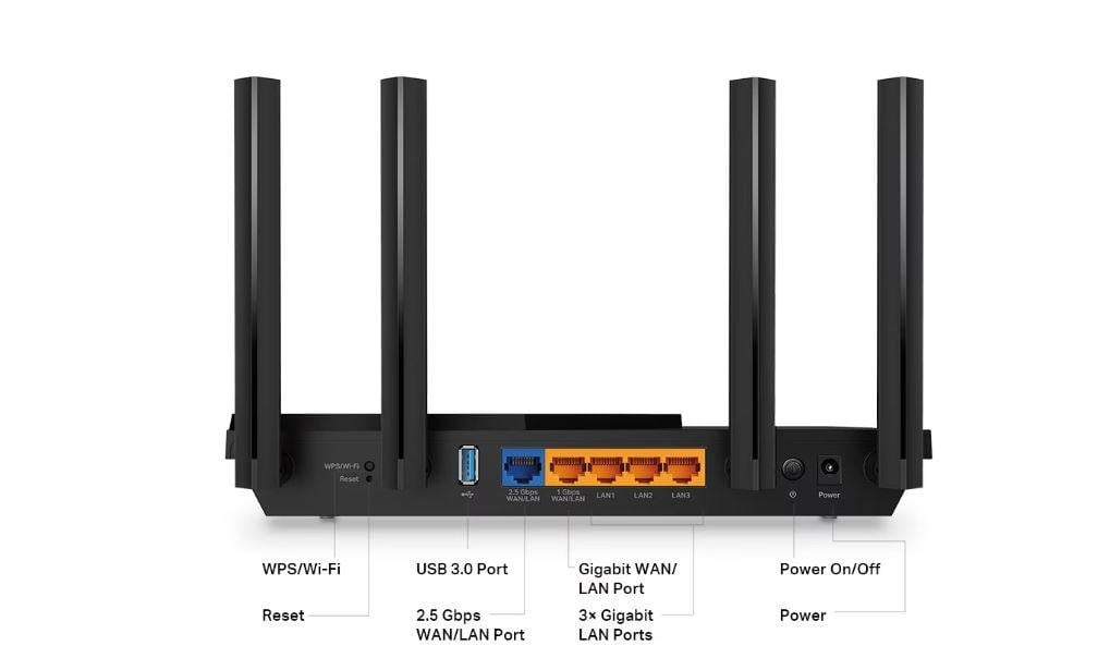 TP-Link Wireless Router, ARCHER AX55 PRO ;dual band AX3000 5 GHz: 2402 Mbps (802.11ax), 2.4 GHz: 574 Mbps(802.11ax), Standard and Protocol: IEEE 802.11ax/ac/n/a 5 GHz, IEEE 802.11ax/n/b/g 2.4 GHz, 4 x Antene Externe fixe, 1× Port WAN/LAN Gigabit de 2.5, - 2 | YEO