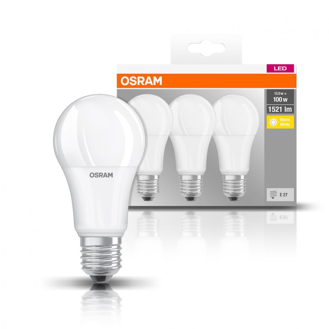 3 Becuri LED Osram Base Classic A, E27, 13W (100W), 1521 lm ,luminacalda(2700K) - 1 | YEO