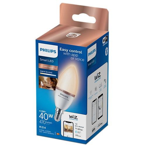 Bec LED inteligent Philips Candle C37, Wi-Fi, Bluetooth, E14, 4.9W (40W), 470 lm, lumina alba (2700-6500K) - 1 | YEO