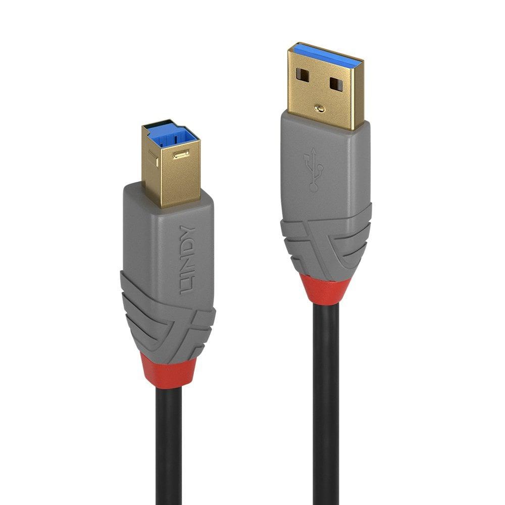 Cablu Lindy 2m USB 3.2 Type A to B, Anthra Line, latime de banda suportat 5Gbps, material PVC, negru