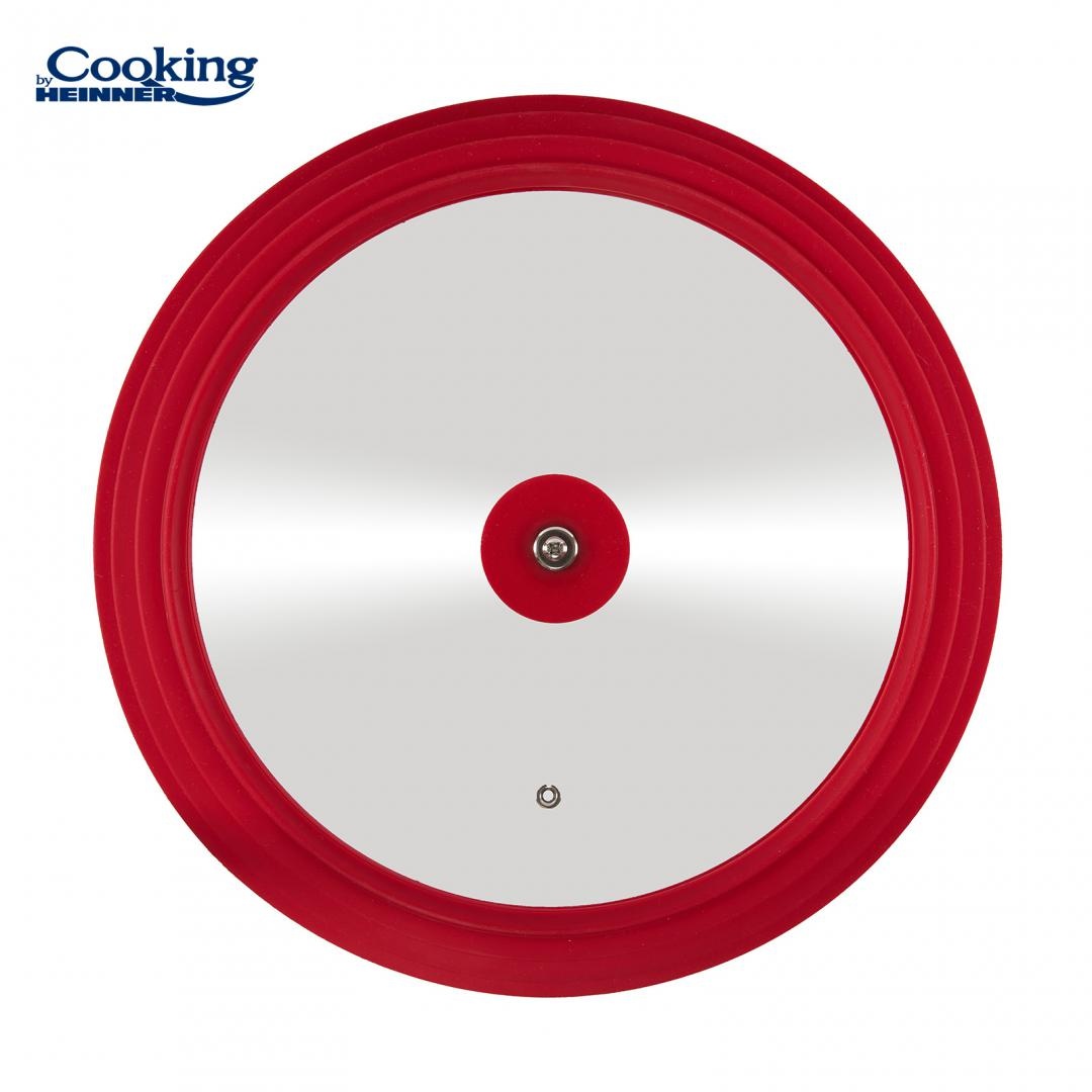 CAPAC STICLA CU MARGINE DIN SILICON AJUSTABILA PE 3 DIMENSIUNI 22/24/26 CM, ROSU, COOKING BY HEINNER - 2 | YEO