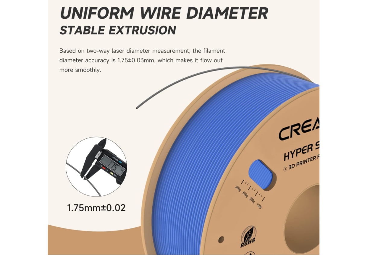 CREALITY HYPER PLA 3D Printer Filament, Blue, Temperatura printare: 200-220 grade celsius, Diametru filament: 1.75mm, Tensile strength: 52.99MPa, Bending strenght:92.38Mpa Dimensiuni rola filament: Diametru 200mm, inaltime 70mm, gaura centrala 56mm, - 1 | YEO