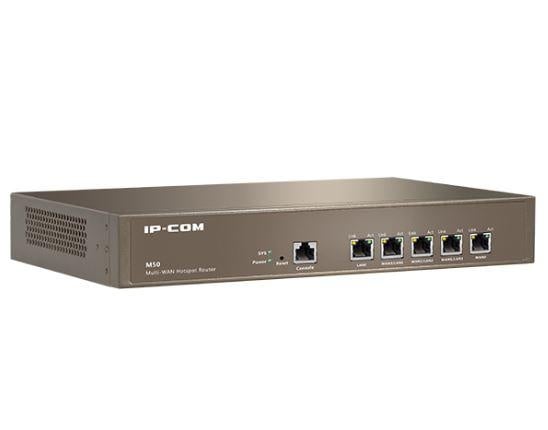 IP-COM M50 Mutti-WAN Hotspot Router, Procesor: 800Mhz Dual Core, Dimensiuni: 440*285*44(mm) 512 Mb RAM, 128 Mb Flash, Interfata: 5*GE(1~4 WAN/ 4~1 LAN), 1*RJ45 Console, capacitate maxima utilizatori: 200, Smart Bandwith Control, Tip Conexiune: