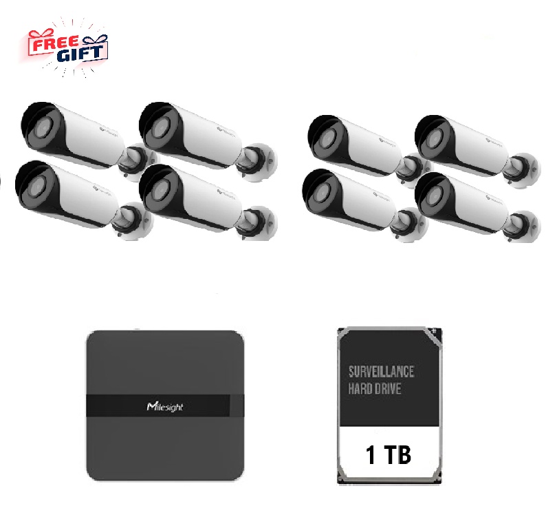 Kit supraveghere video Milesight 8 buc camera MS-C2964-UPD + 1 buc NVR MS-N1008-UPC