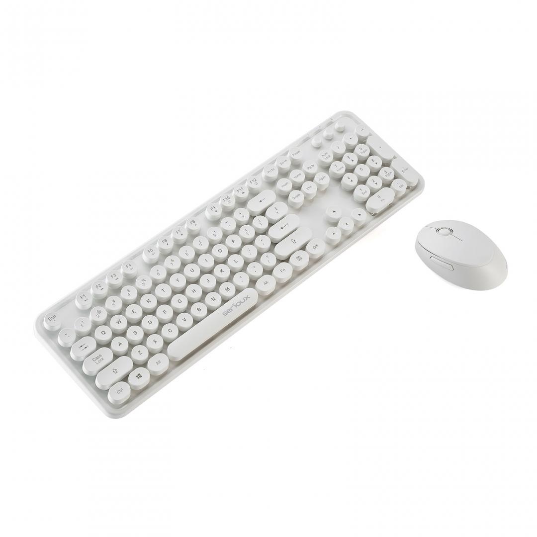 Kit tastatura + mouse Serioux Retro light 9910WH, wireless 2.4GHz, US layout, multimedia, mouse optic 800-1600dpi, USB, nano receiver, alb