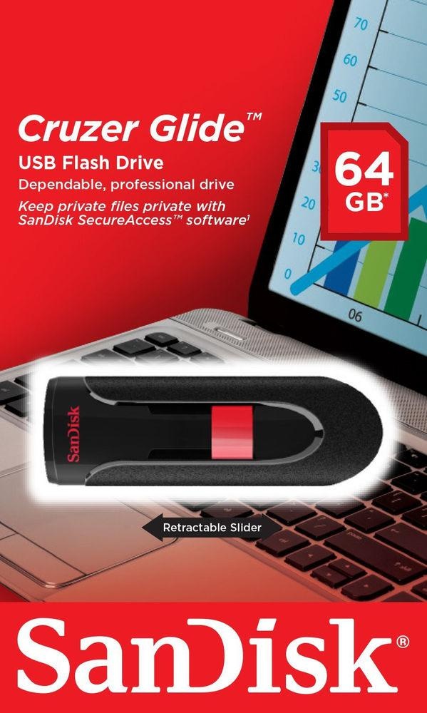 Memorie USB Flash Drive SanDisk Cruzer Glide, 64GB, USB 2.0 - 3 | YEO